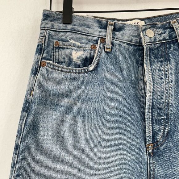 Agolde Blue 90's Pinch Waist High Rise Distressed Denim Straight Jeans Size 26 - Picture 7 of 11
